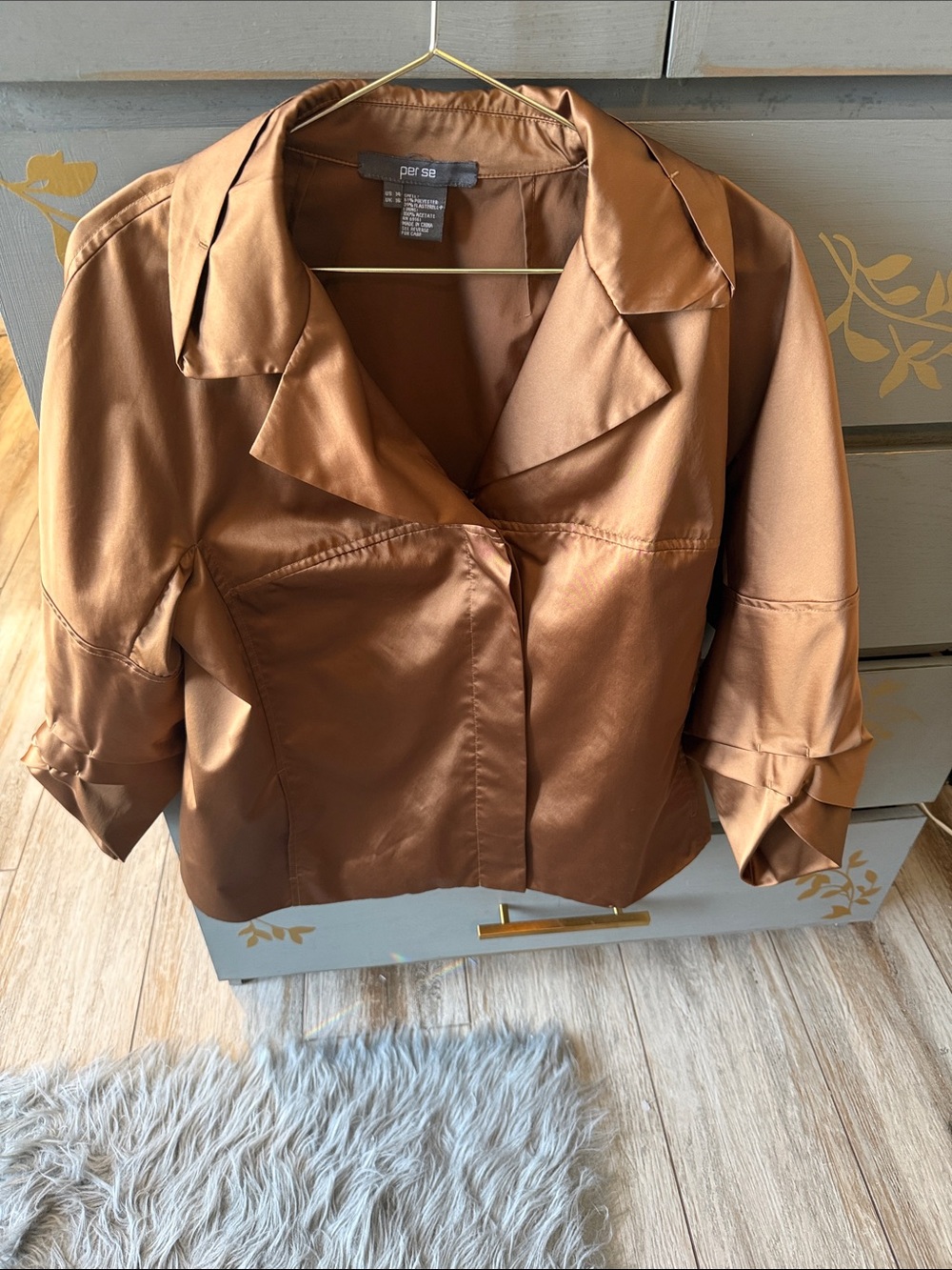 Per Se Copper Brown Satin Jacket